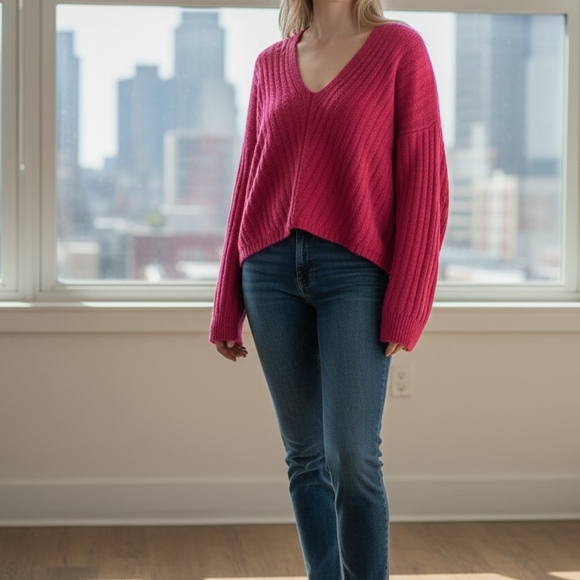 Pink Rose Sweaters - Pink Rose Women's Sweater - Vibrant Pink